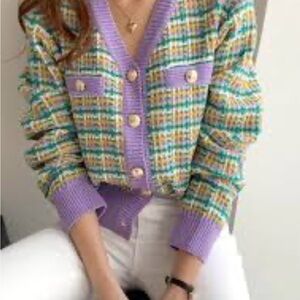 Storets Purple and Green Cardigan Sweater
